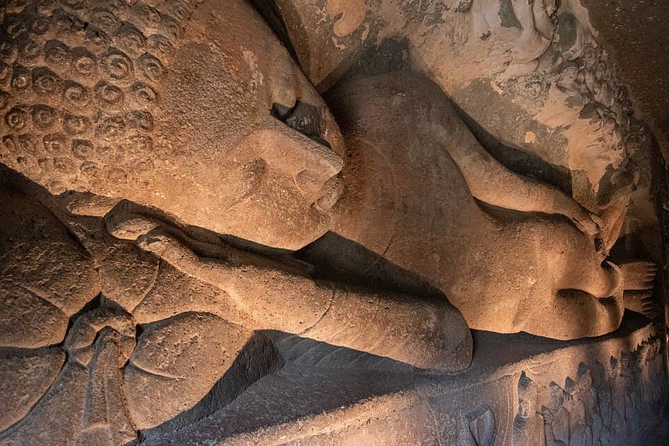 The Mahaparinirvana, Ajanta Cave 26: The great second phase of Ajanta, including cave 26, was executed under Vakataka patronage, above all under Harishena.