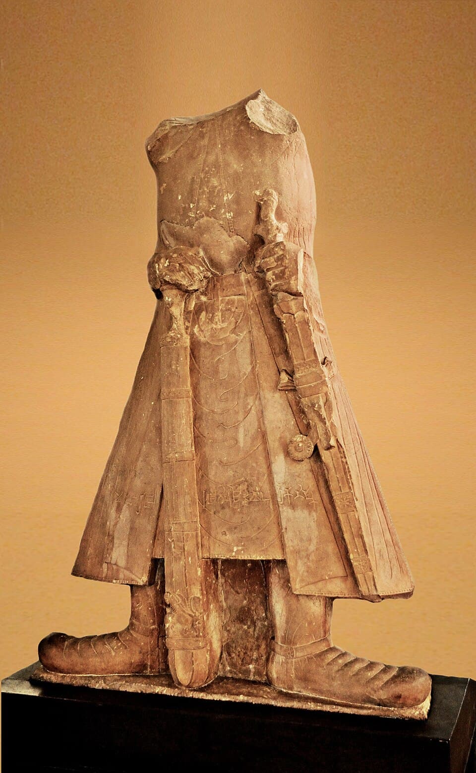 The statue of Kanishka, Mathura: Kanishka I, the greatest Kushana ruler, with Mathura an extremely important secondary centre in India.