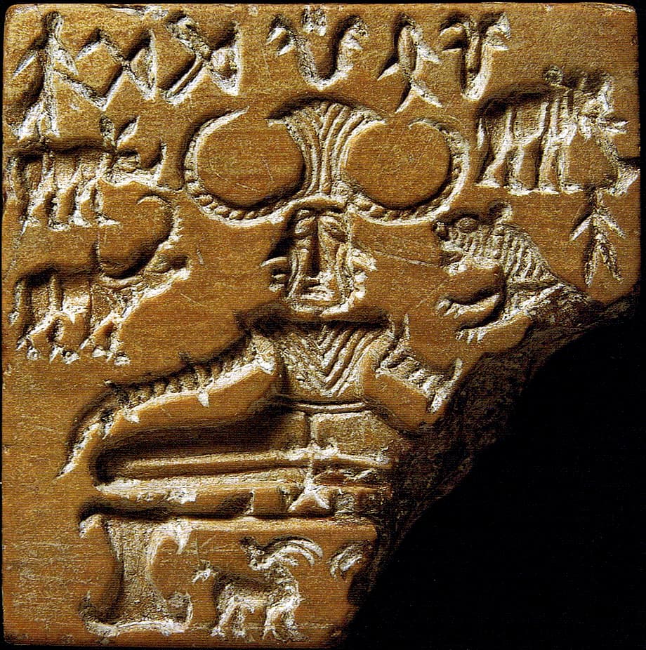 The Pashupati seal: A seal showing a horned seated figure surrounded by animals, read by some as a proto Shiva; the reading is speculative.